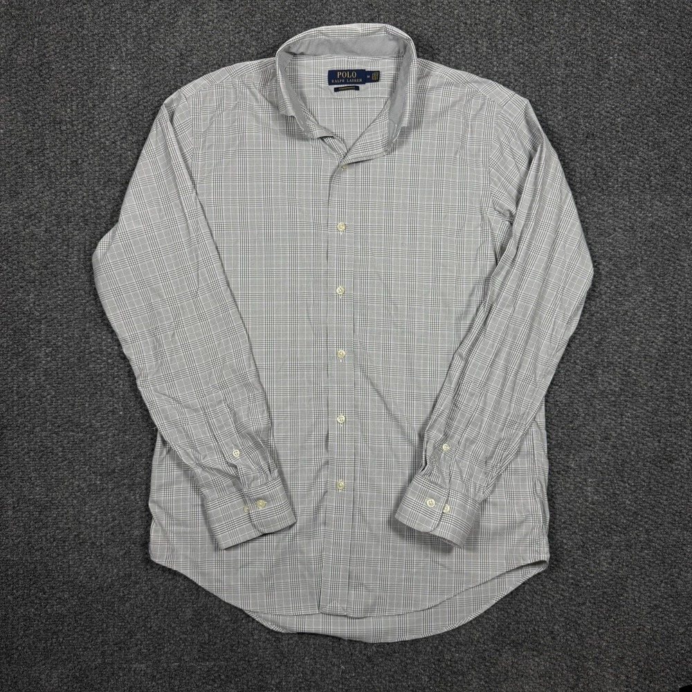 Polo Ralph Lauren Gray/white Striped Performance Long Sleeve Button Up Men's M - Picture 2 of 7